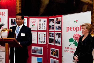 Waqas speaking at a conference with Princess Sophie as the chief guest